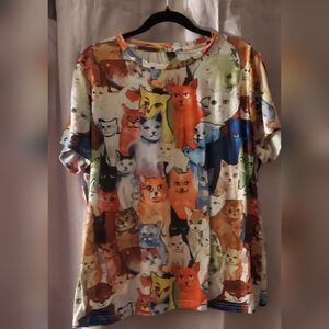 Colorful Cat Print T-Shirt